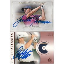 JUSTIN THOMAS & CRAIG STADLER SHIRT PIECE AUTO 2016/03 PGA GOLF TOUR HOF CHAMPS