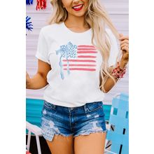 White American Flag Bow Knot Print Crew Neck T Shirt