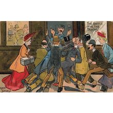 Rush Hour Battle For The Trains Station Disaster Old Comic Postcard