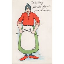 Angry Violent Wife Waiting To Beat Henpecked Husband Old Comic Postcard