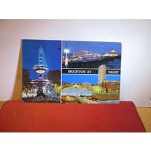 multiview, BRIGHTON AT NIGHT, SUSSEX used postcard by Constance 1980 pm =
