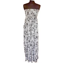 Strapless Dress Sculls Print Long Cotton Elasticated White Black Size S