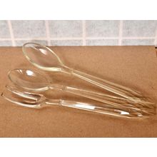 Vintage Glass Cutlery, Salad Servers | Clear Serving Utensils | Entertaining Set