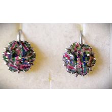 Vintage Iris Glass Rainbow Flower Czech Bohemian claw set Screw-back Earrings