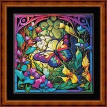 STAINED GLASS BUTTERFLY CROSS STITCH CHART 14/18 COUNT FREE PP UK