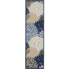 2' X 10' Blue And Gray Floral Indoor Outdoor Area Rug