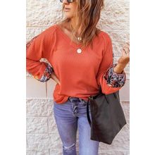 Orange Contrast Eyelet Thermal Knit Top