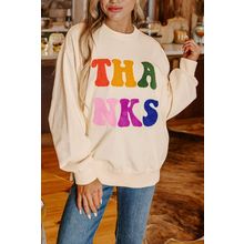 Apricot THANKS Chenille Embroidered Drop Shoulder Graphic Sweatshirt