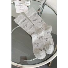 Gray Bow Knot Print Ribbed Crew Socks
