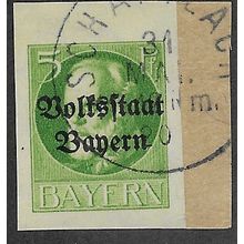 GER (BAVARIA) 1919 5pf KING LUDWIG III' (OVPT)(IMPERFED) FINE USED(EBID65-433)