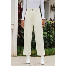 Beige Corduroy High Waist Straight Leg Pants