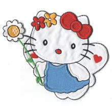 CUTE KITTEN CAT with FLOWER Embroidered Iron-on PATCH <> UK-POST FREE <>