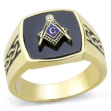 TK3223 - IP Gold(Ion Plating) Stainless Steel Ring with Synthetic Onyx in Jet...