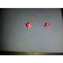 silver tone pink crystal stone & furry bit earrings Fashion Women small studs