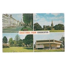 multiview, GREETINGS FROM CHICHESTER, SUSSEX used vintage postcard 1966 pm =