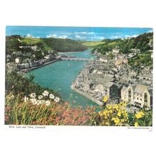 RIVER LOOE & TOWN, LOOE, CORNWALL used vintage postcard by John Hinde 1985 pm =