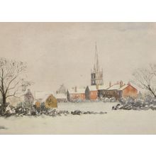 Yardley Church & Cottages Under Snow Winter Painting Postcard