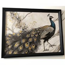 Japanese-Inspired Peacock Art Print Black And Gold Peacock Wall Art Exotic Bird