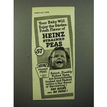 1948 Heinz Strained Peas Baby Food Ad - Flavor