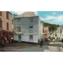 Lansallos Street Polperro 1960s Postcard Cyclist Postcard