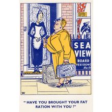 Hotel Inn Fat Lady Baggage Weight Food Ration Old Comic Postcard