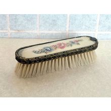 Vintage Clothes Brush 1950s, Floral Embroidered Vanity Brush, Antique Dressing