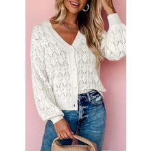 White Lightweight Buttoned Front Crochet Cardigan