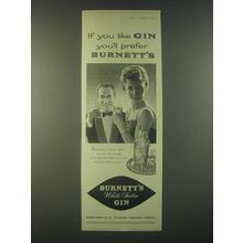 1959 Burnett's White Satin Gin Ad - If you like Gin you'll prefer Burnett's