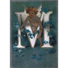 Name Begin With The Letter M Cupid Angel Metallic Love Stunning Glitter Postcard