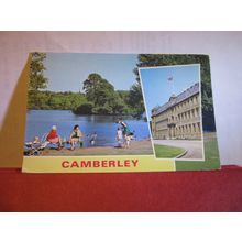 multiview, CAMBERLEY, SURREY, used postcard by Dennis 1976 postmark =