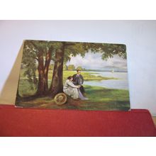 WATERSIDE SCENE possibly by Max Ernst unused antque German postcard =
