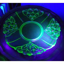 Stolzle Uranium Glass Art Deco Plate / Shallow Dish.