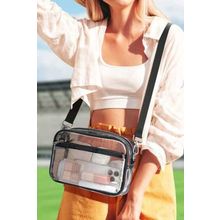 Black Multi-Pocket Contrast Edge Detachable Strap Clear Shoulder Bag