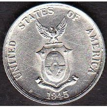 1945 D Philippines 20 Centavos Silver Coin