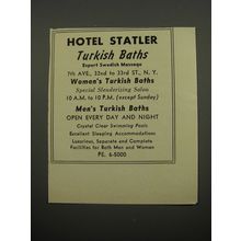 1951 Hotel Statler Ad - Turkish Baths