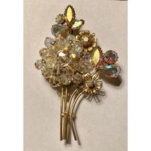 3 1/2" x 2" Vintage Rhinestone Floral Bouquet Pin