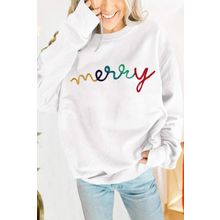 White MERRY Graphic Pullover Sweatshirt