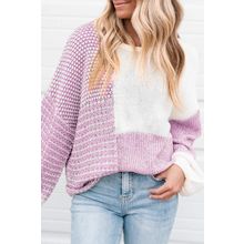 Bonbon Neutral Colorblock Tie Back Sweater