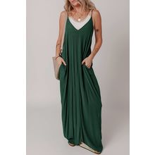Duffel Green Spaghetti Straps Pocketed Slouchy Maxi Dress
