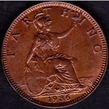 1936 Great Britain 1 Farthing Coin