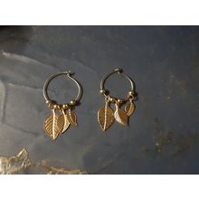 womens gold tone leaf and bead pierced earrings