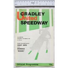 1976 Cradley United v Birmingham Brummies Speedway Programme, 27th March