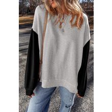 Gray Two Tone Patchwork Drop Shoulder Pullover Sweatshirt