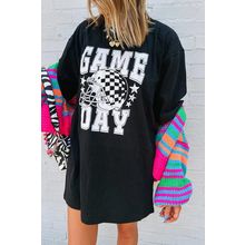 Black GAME DAY Checkerboard Rugby Football Helmet T Shirt