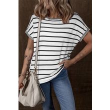 White Stripe Knitted Bat Sleeve T Shirt