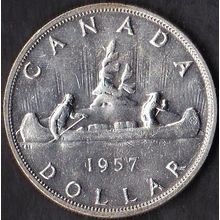 1957 Canada 1 Dollar Silver Coin Voyageur