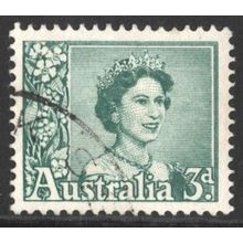 AUSTRALIA 1959/62: QUEEN ELIZABETH II DEFINITIVES - 3d BLUE-GREEN USED (G7)