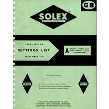 Solex Settings List Section A British Cars Motor Cycles 1961 914D CLP2500961 PDF