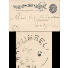 Russell Manitoba, Canada Small Queen Issue 1898 on Postal Card