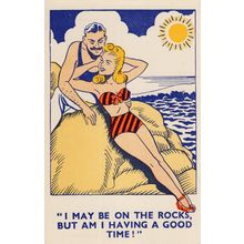 Clark Gable Lookalike Love On The Rocks Seaside Comic Old Postcard